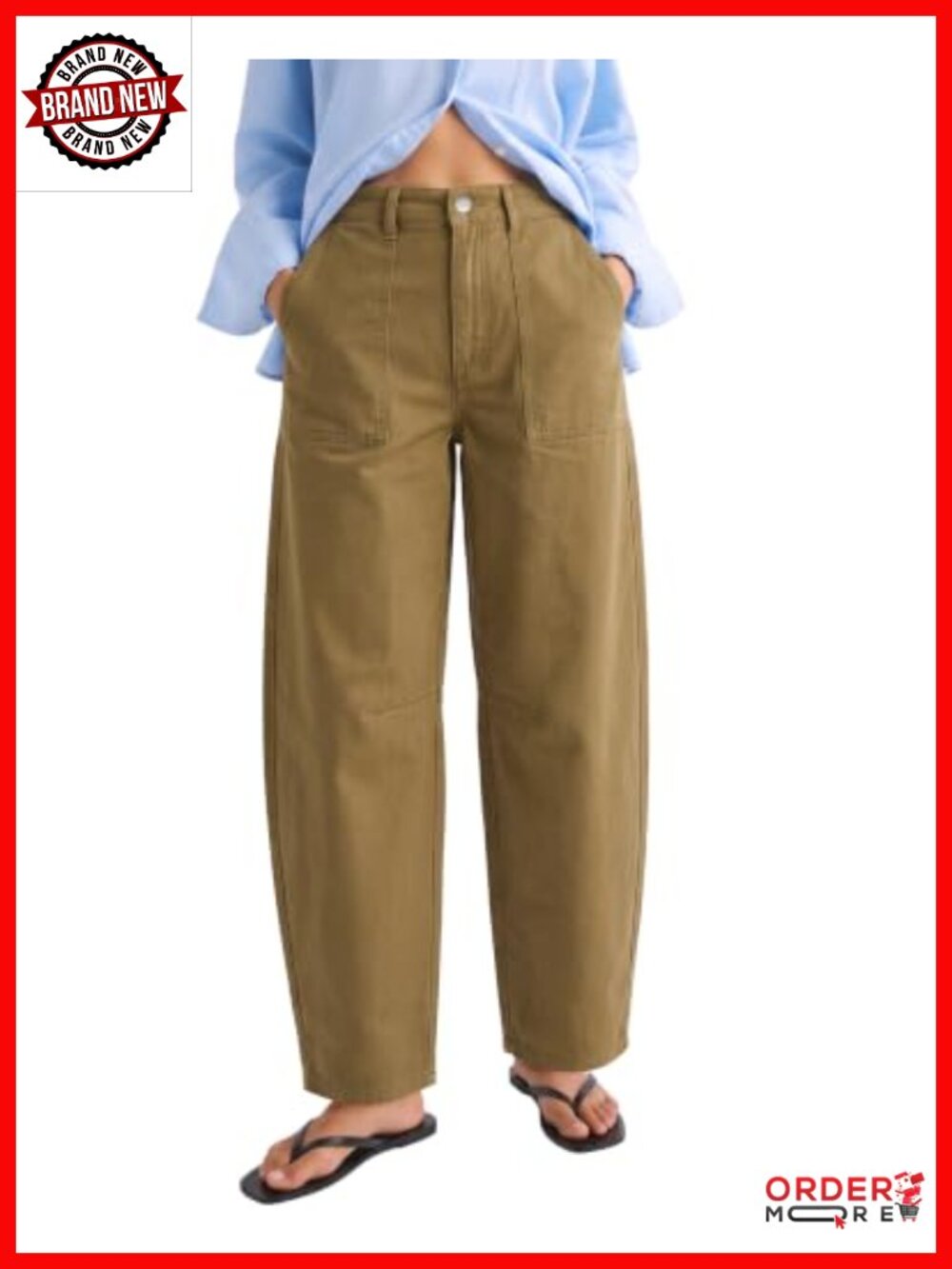 High Waisted Ankle Barrel Pants Cotton Twill Chino Trousers Business Casual